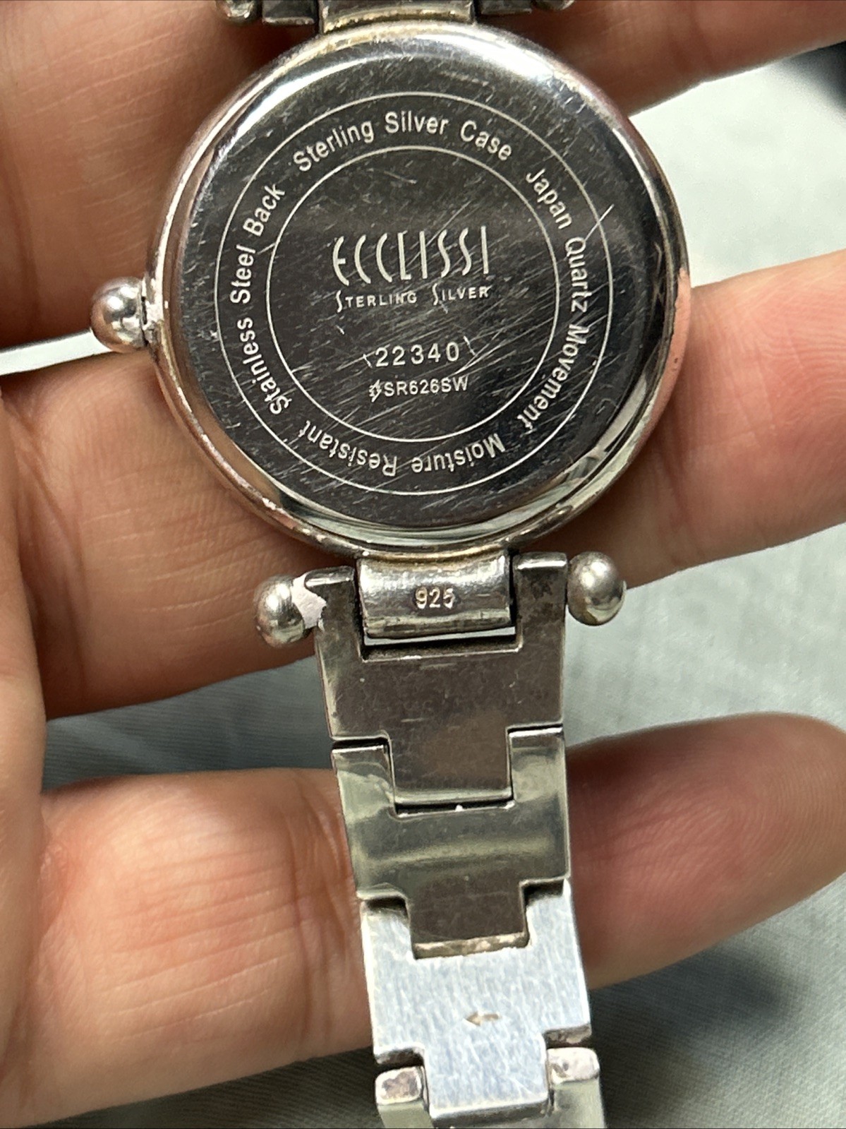Solid 925 Ecclissi Sterling SilverWatchMother Of Pearl Dial Need Battery As Is