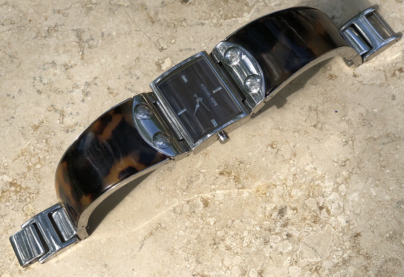 🍂✨🤎RETIRED Michael Kors Tortoise Shell STATEMENT Bracelet CUFF DESIGNER Watch