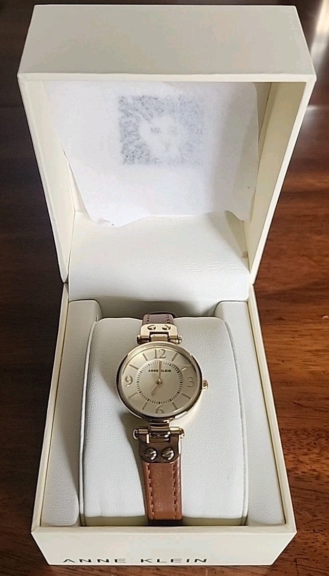 Anne Klein Women’s Gold Plated With Brown Leather Strap; New