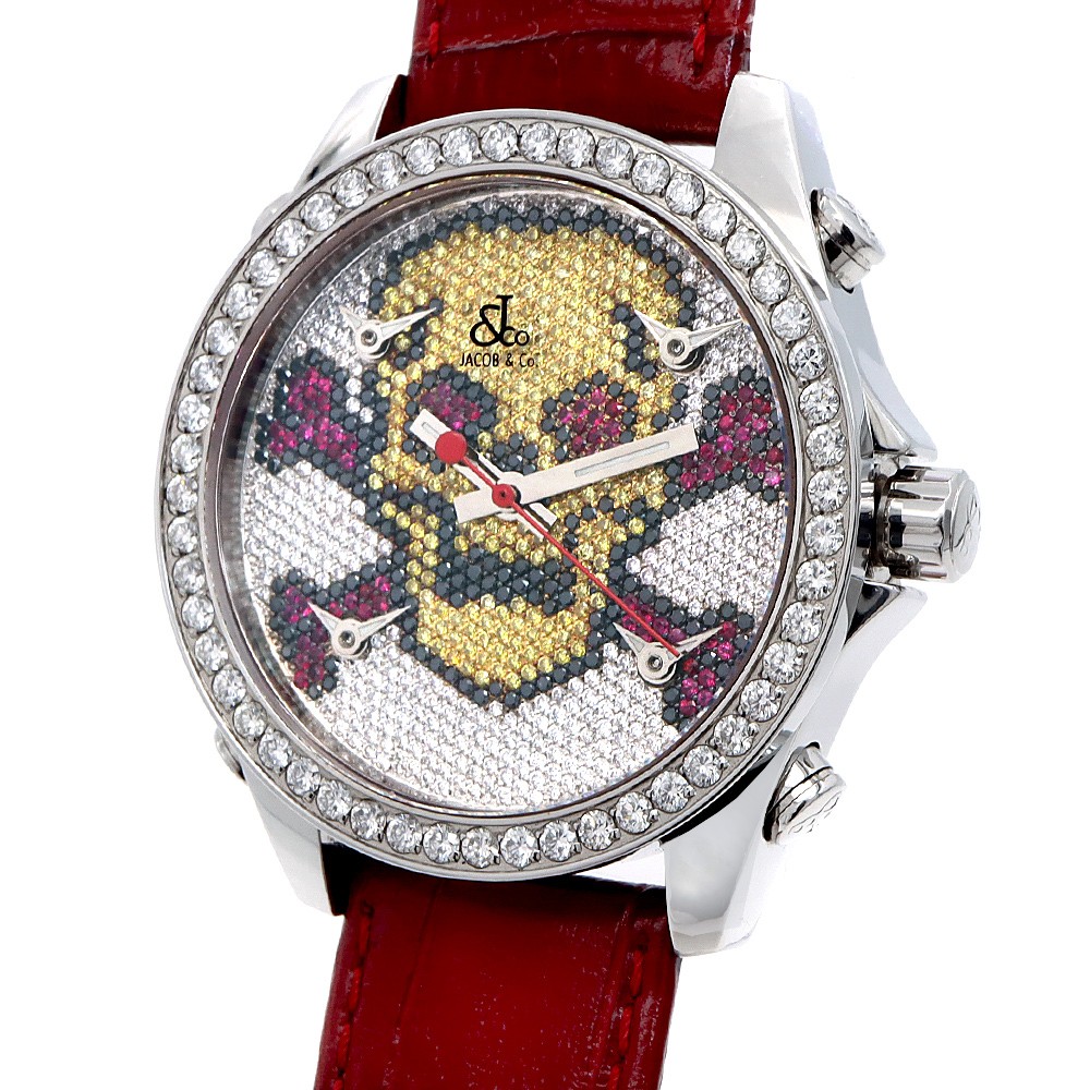 JACOB&Co. Five Time Zone Skull Diamond Multi color SS Stainless Steel Men Quartz