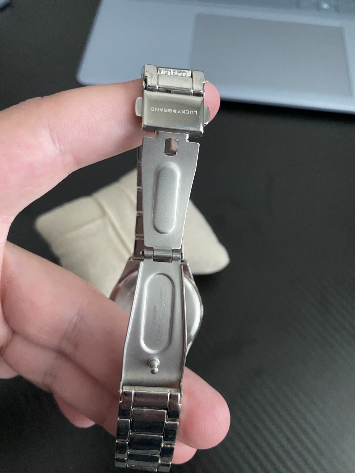 Lucky Brand Silver-Tone Watch | Rainbow Gemstone Markers | Works!