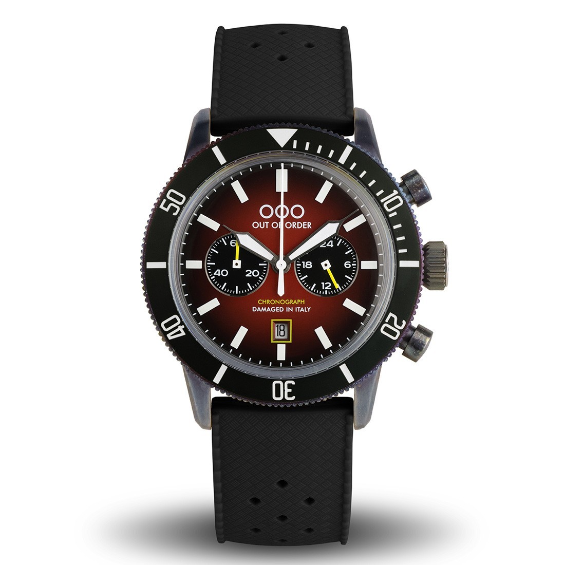 Out of Order RED PILOT Chronograph Quartz Steel Red Black Date Men’s Watch