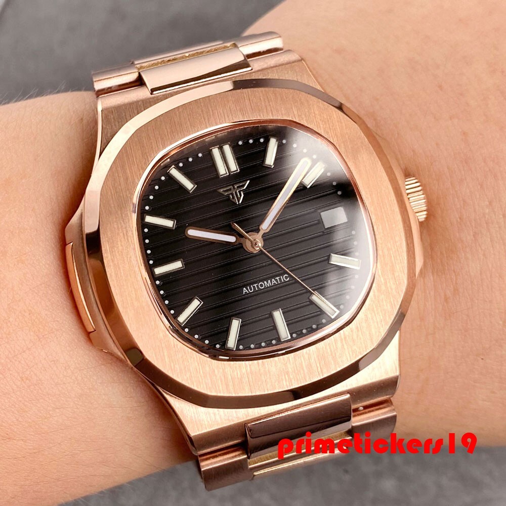 Tandorio Automatic NH35 Sapphire 40mm Rose Gold Square Watch for Men Date Lume