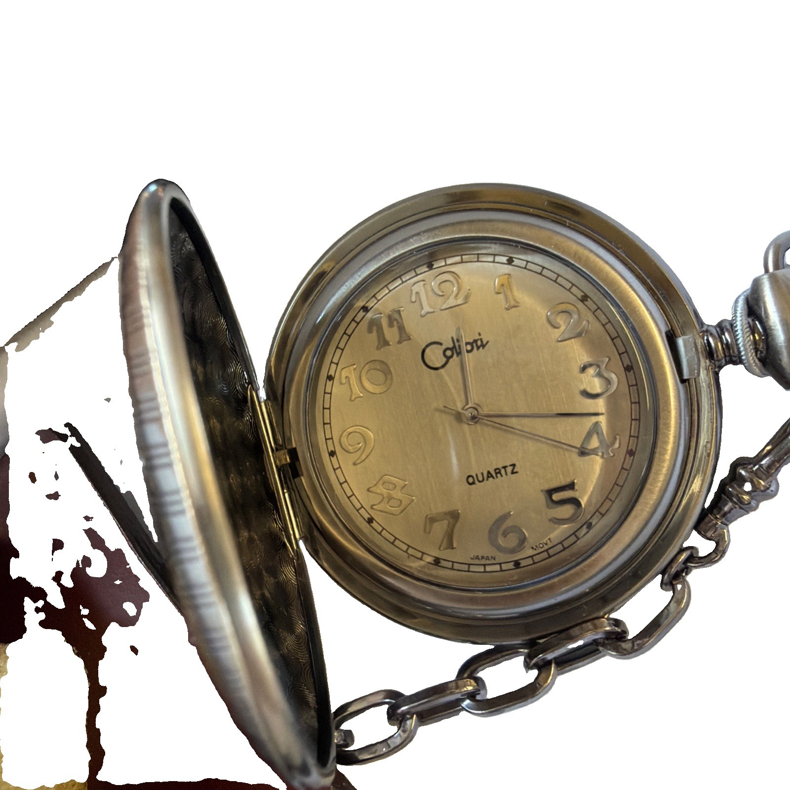 Colibri Quartz Pocket Watch Blue Dial Silver Full Hunter with Box