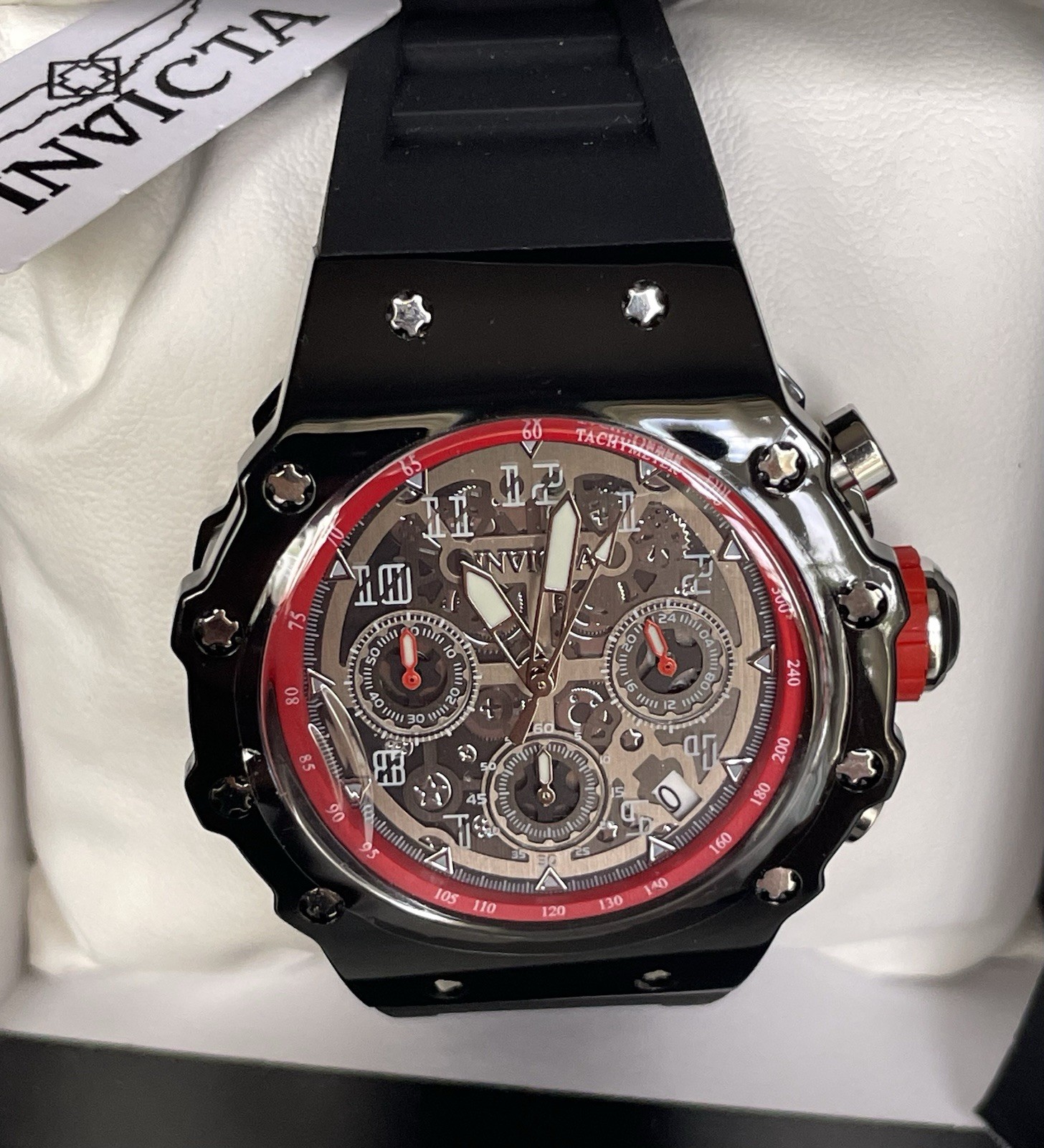 Invicta Racing Lady Unisex Quartz Watch 40.5mm Silicon Band Black Red 69779