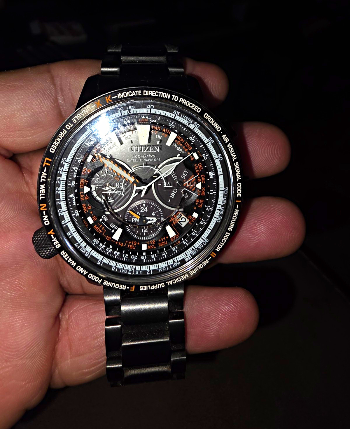 Citizen Eco-Drive Satellite Wave GPS Chronograph Black SS Bracelet 47mm 100m.