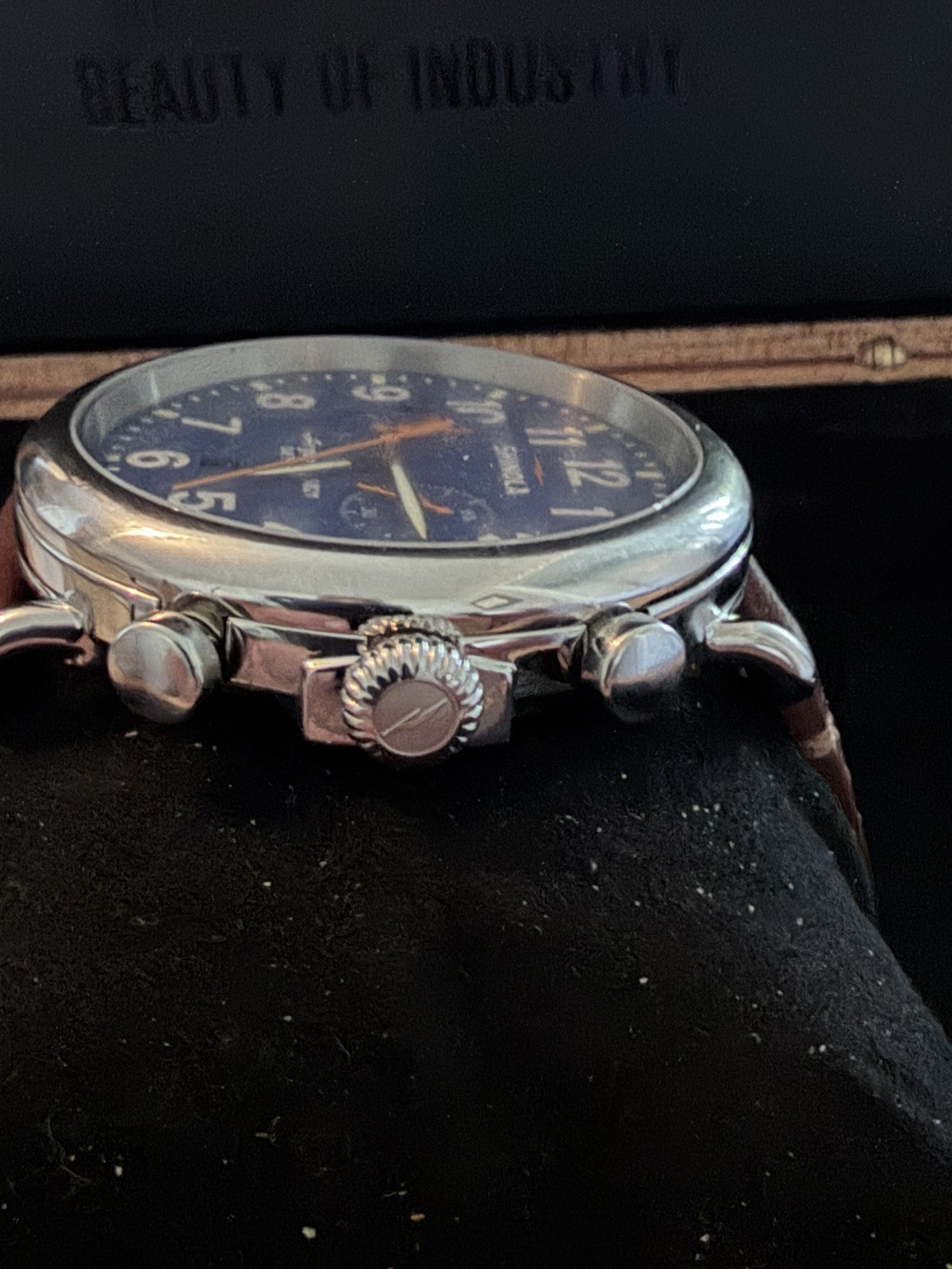 Shinola Runwell Argonite Chronograph 45mm Blue Dial Brown Leather Strap