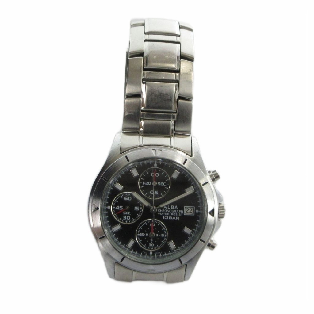 Seiko Alba 7T92-0CV0 Quartz Chronograph Men’s Watch 35mm Stainless Steel Black