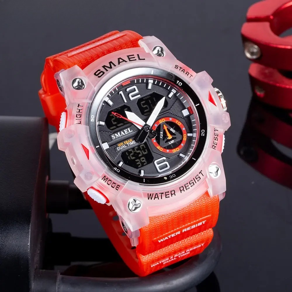 8007 Men’s Outdoor Transparent Dual Display Waterproof Luminous Watch