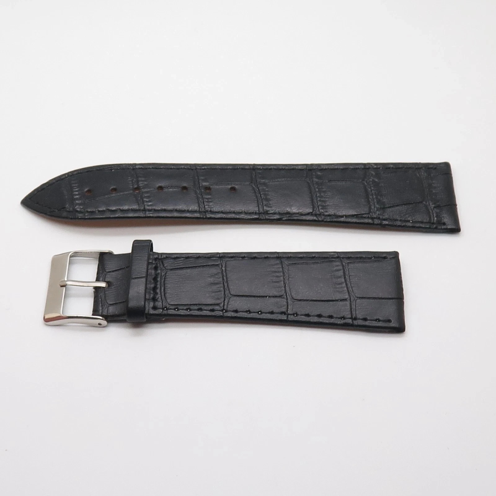 Black Alligator Grain Leather Watch Strap with Stainless Steel Buckle