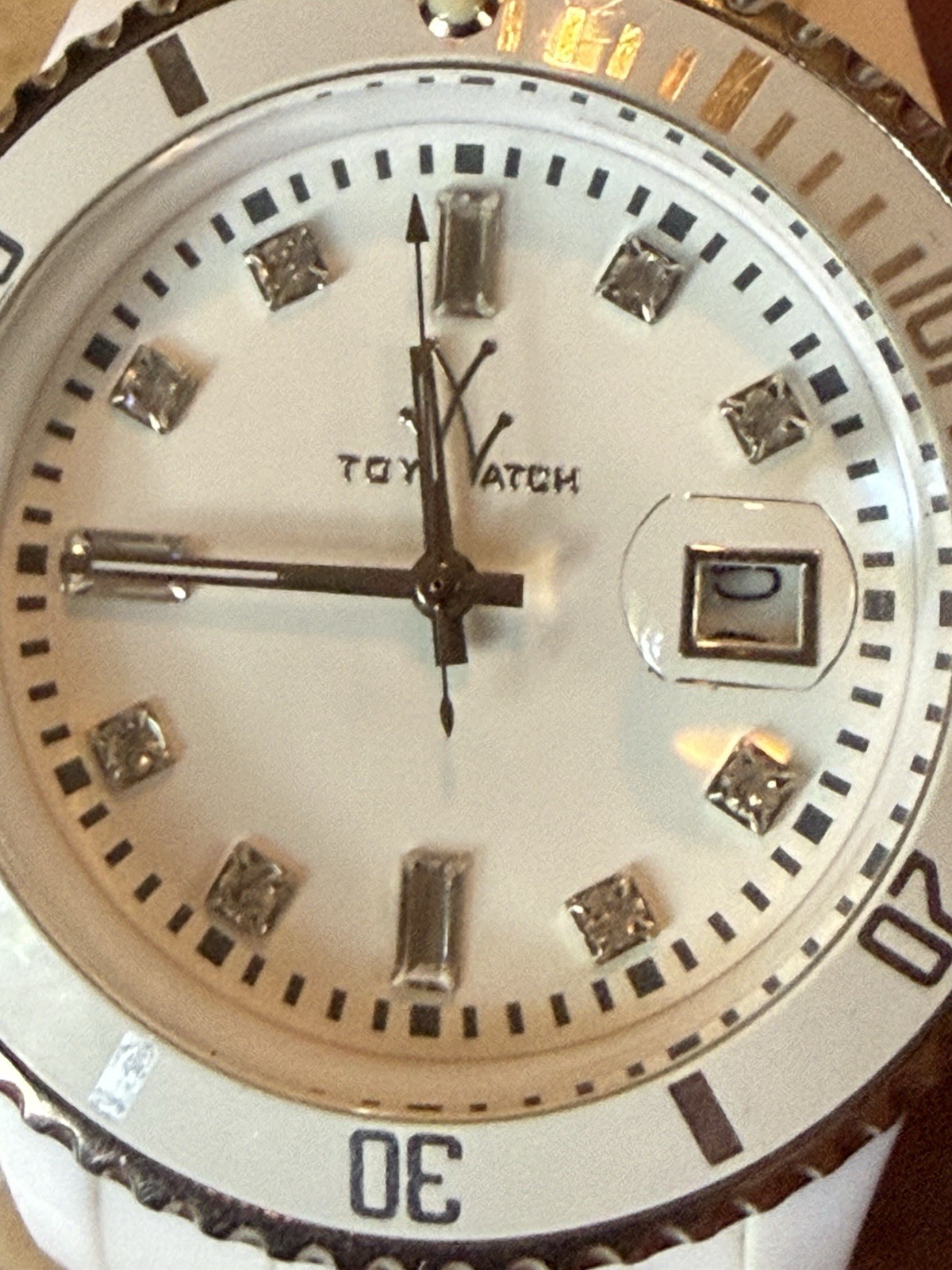 ToyWatch Plasteramic Quartz White Band Diamond Markers Water Resistant Watch