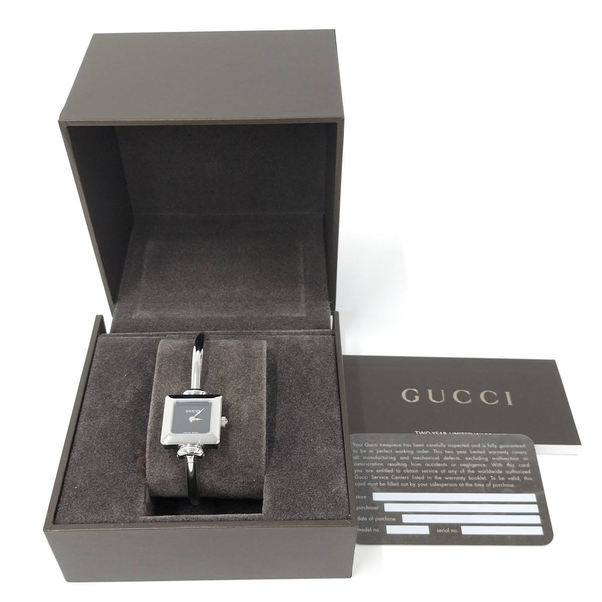 used GUCCI ladies wristwatch quartz square SS black dial 1900l