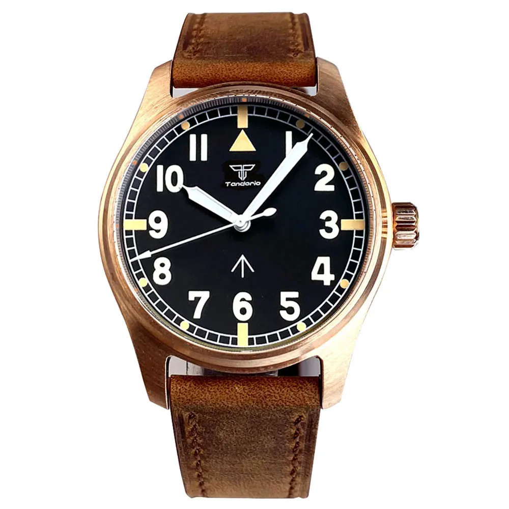 Tandorio 39mm Pilot Full Cusn8 Bronze Japan NH35 Automatic Men Watches 20ATM