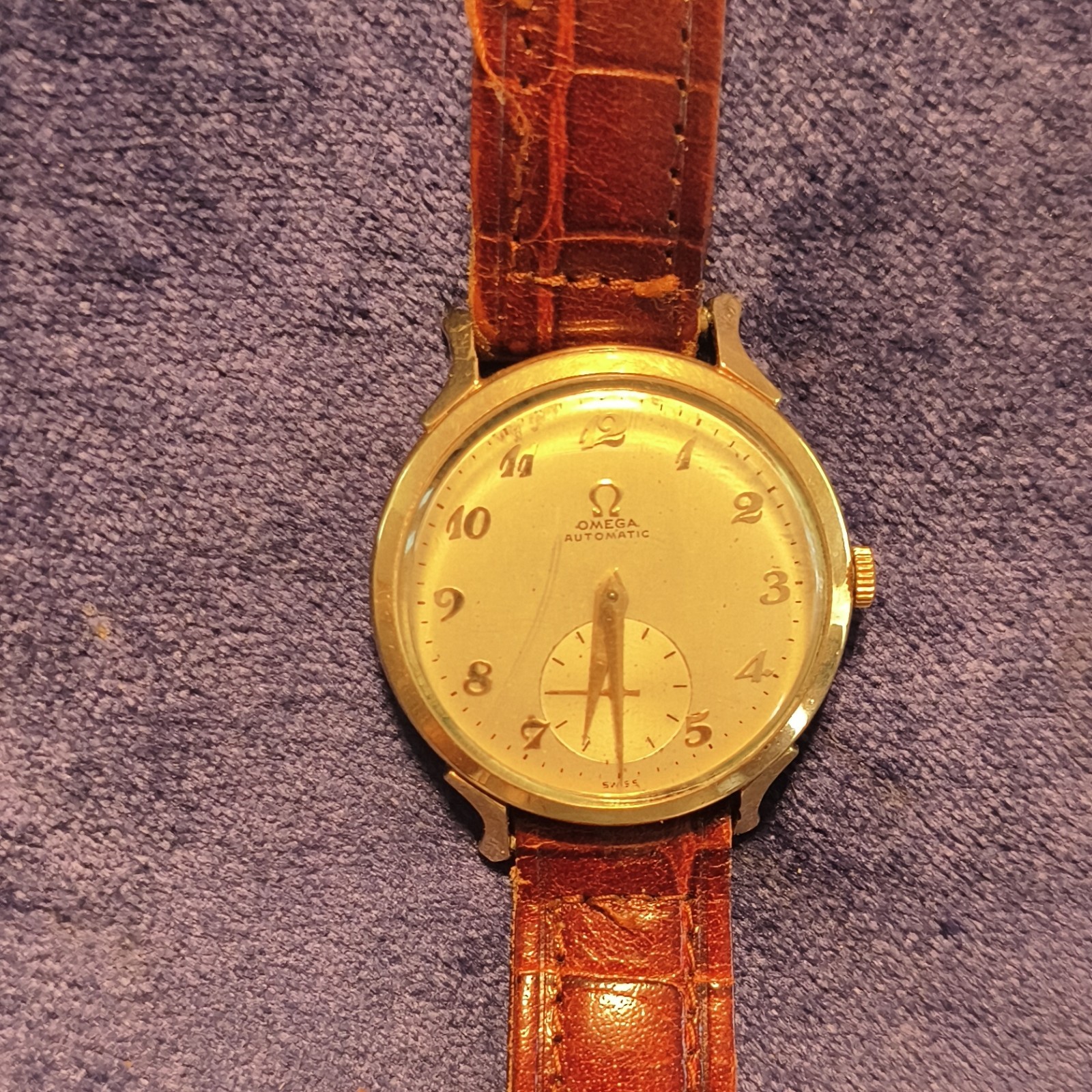OMEGA Automatic Swiss Made Small Seconds Gold Case Silver Dial Brown Leather