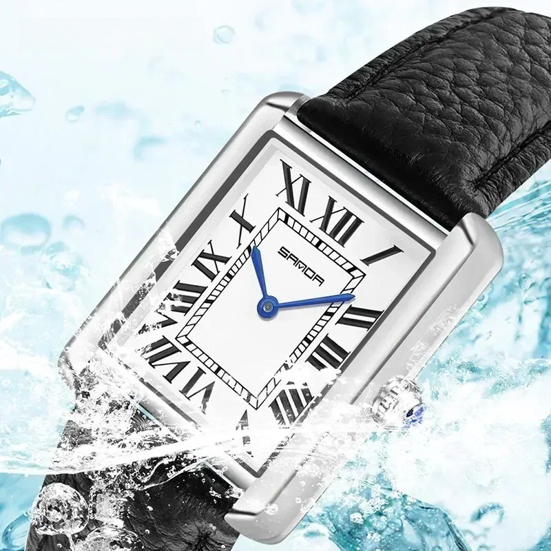 Men Women Square Dial Quartz Watch Leather Strap Waterproof Sport Casual