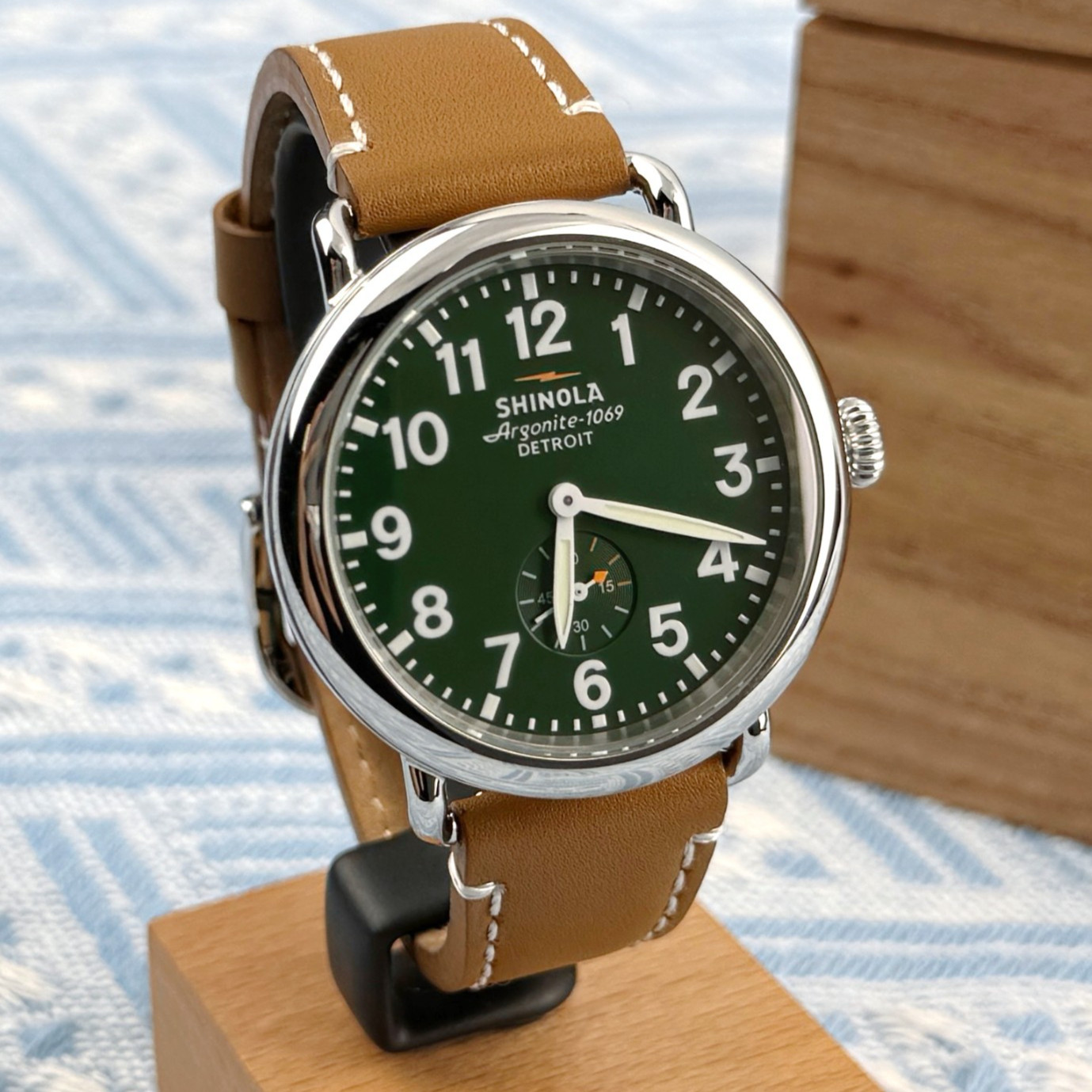 New Shinola The Runwell Green Dial Tan Leather Strap Quartz Men’s Watch 41mm