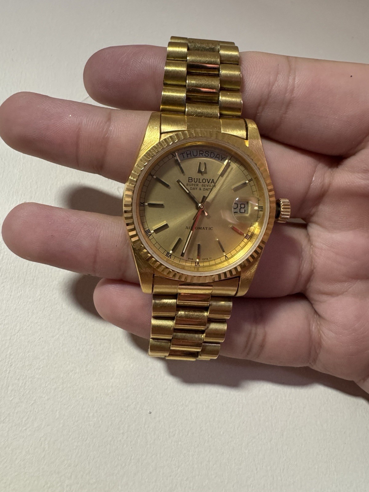 BULOVA Super Seville 35mm 19cm 7.5in Day Date Automatic Gold Watch Working