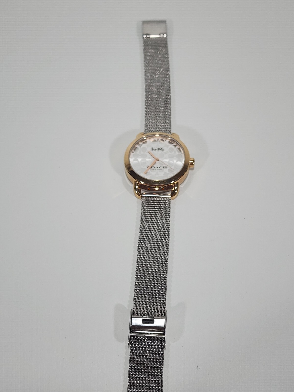 Coach ~ Women’s Silver & Rose Gold Tone Logo Dial Mesh Band Wrist Watch ~ NWOB