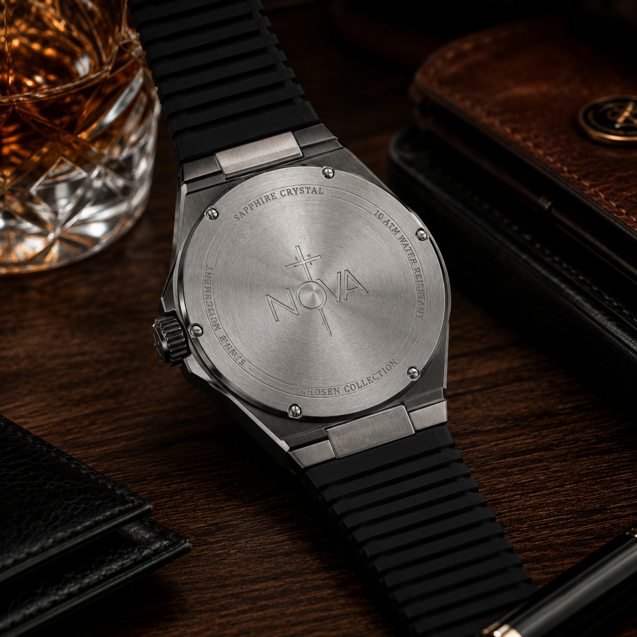 Nova Christian Chosen Custom Watch Ivory Dial Dark Case Black Strap Date