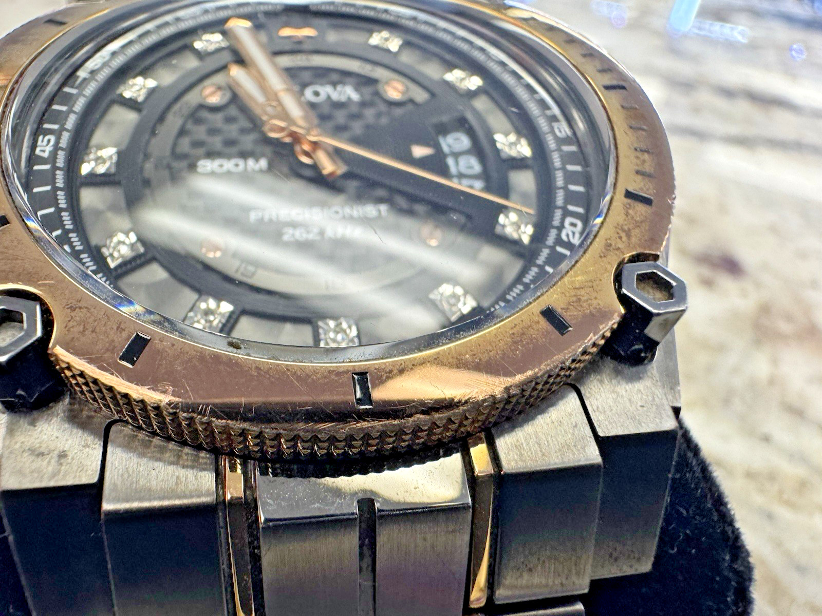 Bulova Men’s Watch Precisionist 98D149 Quartz Diamond Dial Rose Gold Gunmetal
