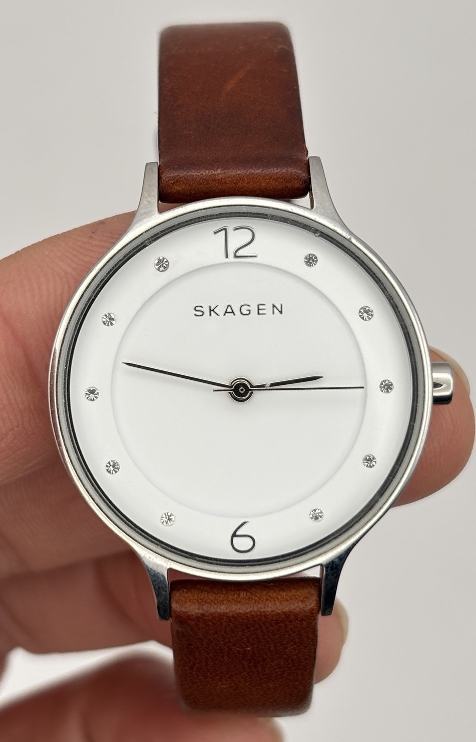 Skagen Anita Womens Watch 30mm Brown Leather Silver Tone SKW2399 #8.26
