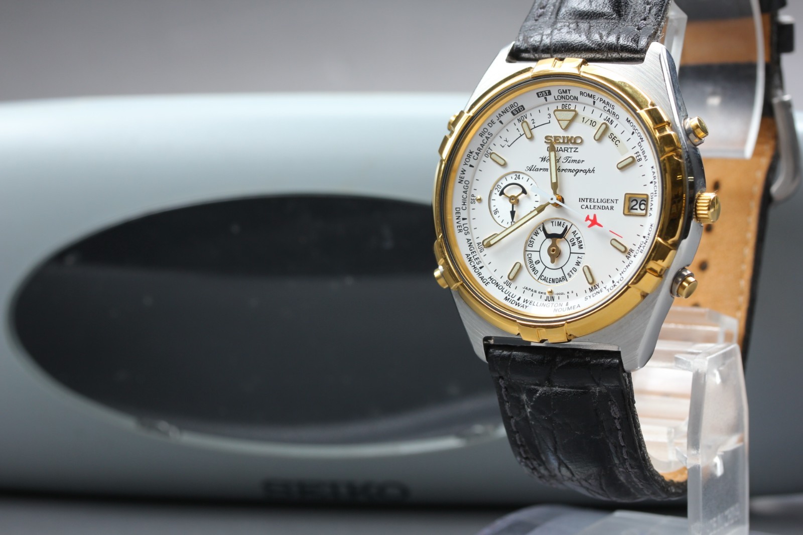 [MINT w/ Case] SEIKO World Timer Alarm Chronograph 6M15-0020 39mm QZ Men’s Watch