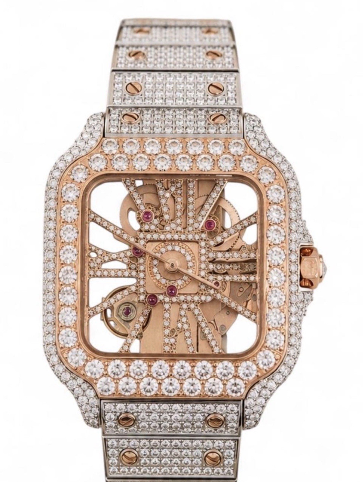 VVS Moissanite Skeleton Automatic Watch Rose Gold Stainless Steel Luxury New