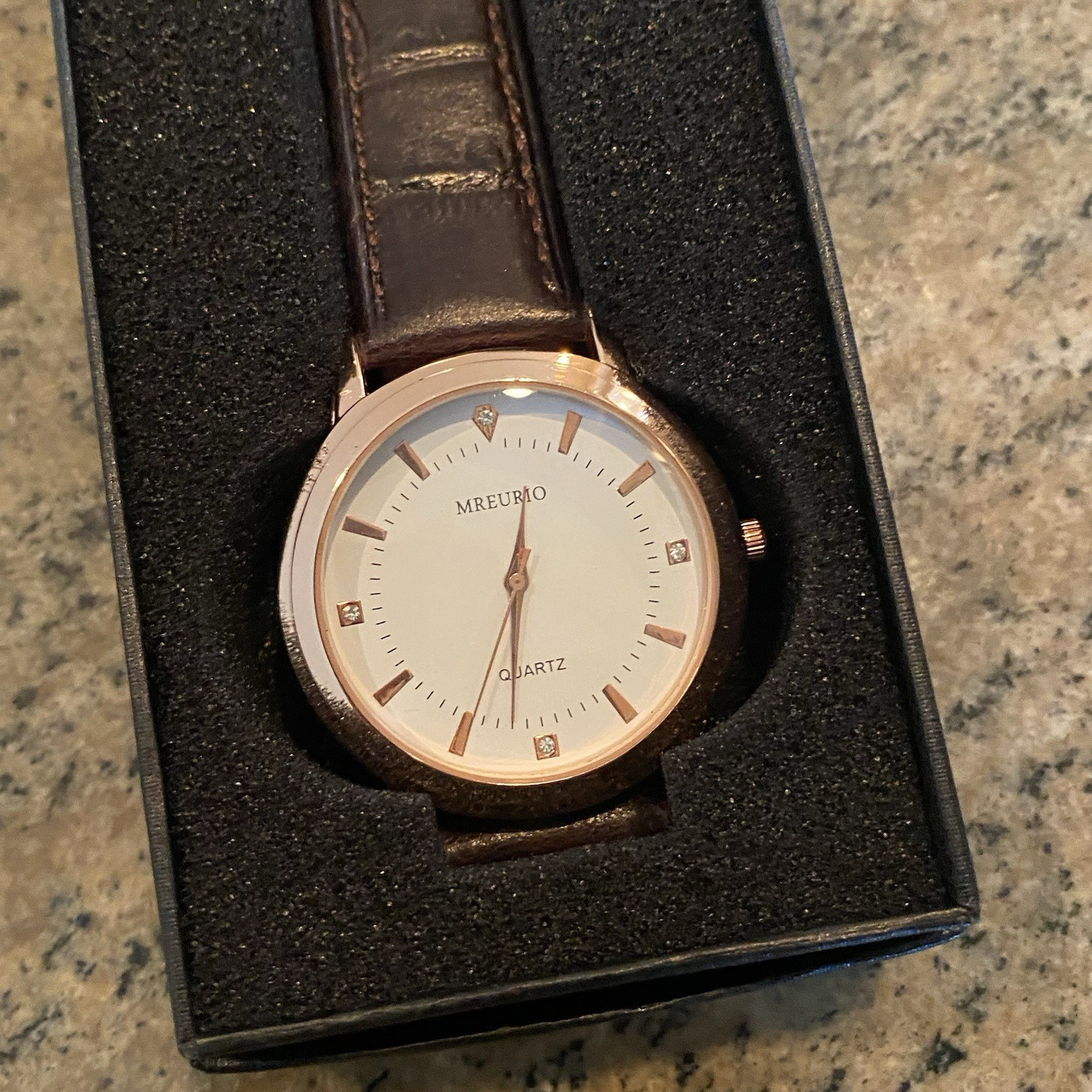 Mreurio Men’s Watch – Rose Gold Tone – Quartz – Leather Band -NEW – With Box