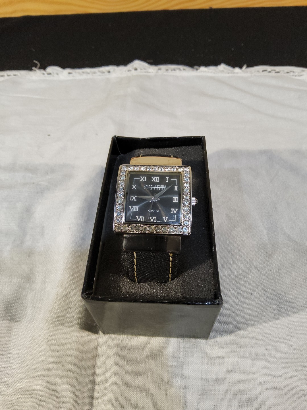 Joan Rivers Classics Women Crystal Pave Black Bangle Hinged Square Quartz Watch
