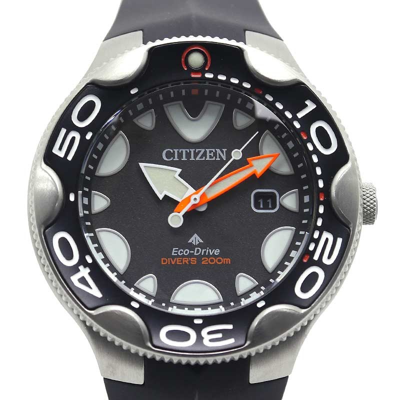 Citizen BN0230-04E Promaster Marine Solar Watch Black Dial SS Rubber Band Used