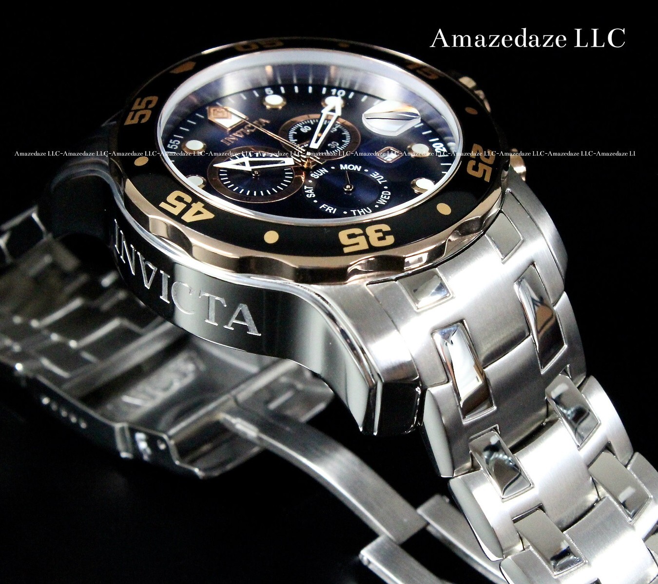 NEW Invicta Men 48mm Pro Diver Scuba Chronograph Rose Tone/BLUE DIAL SS Watch !!