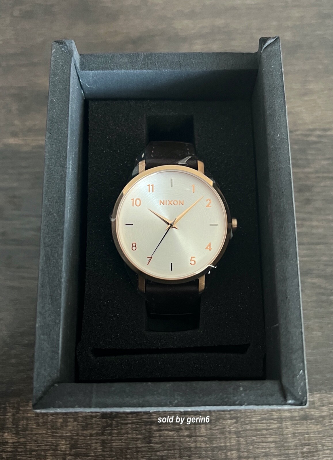 Nixon Arrow Rose Gold & Silver Watch, Brown Leather Strap, 38mm, A1091 2369, NIB