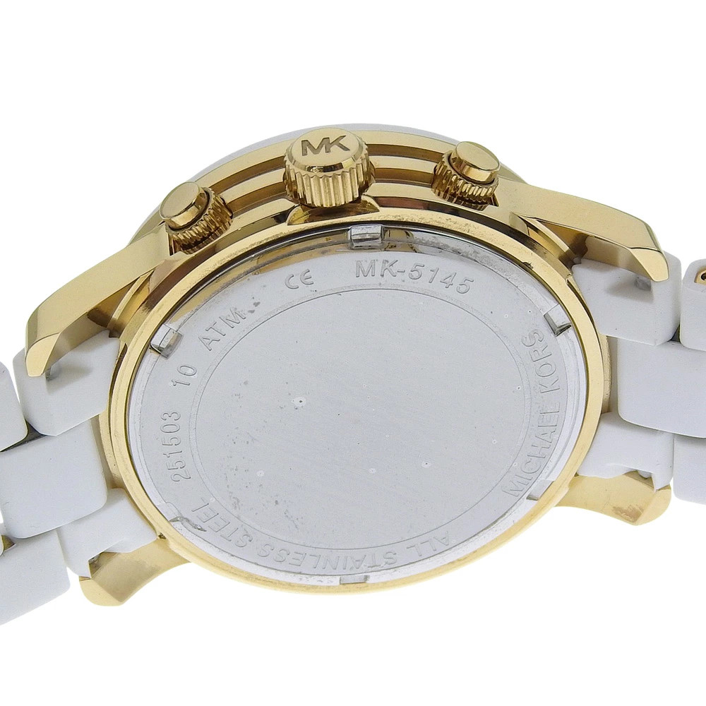 Michael Kors Watch MK5145 Gold Plated x Rubber Quartz Chronograph White Dial Lad