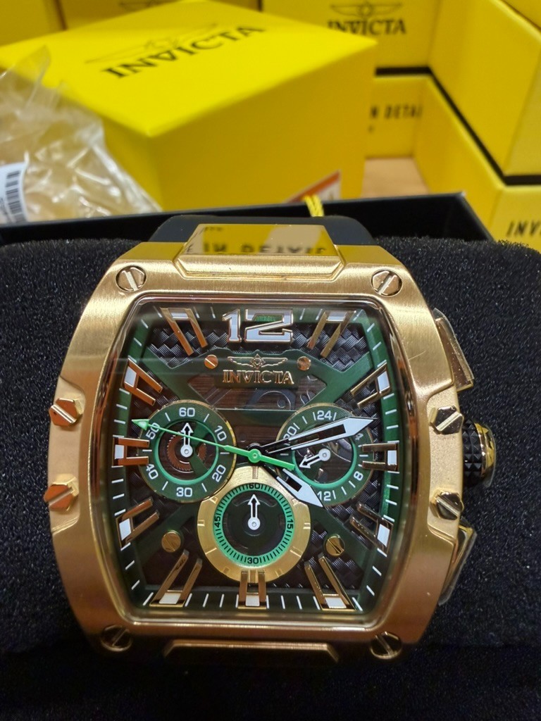 Invicta Racing 48468 Men’s 43mm Gold Accent Black Green Dial Quartz Chronograph
