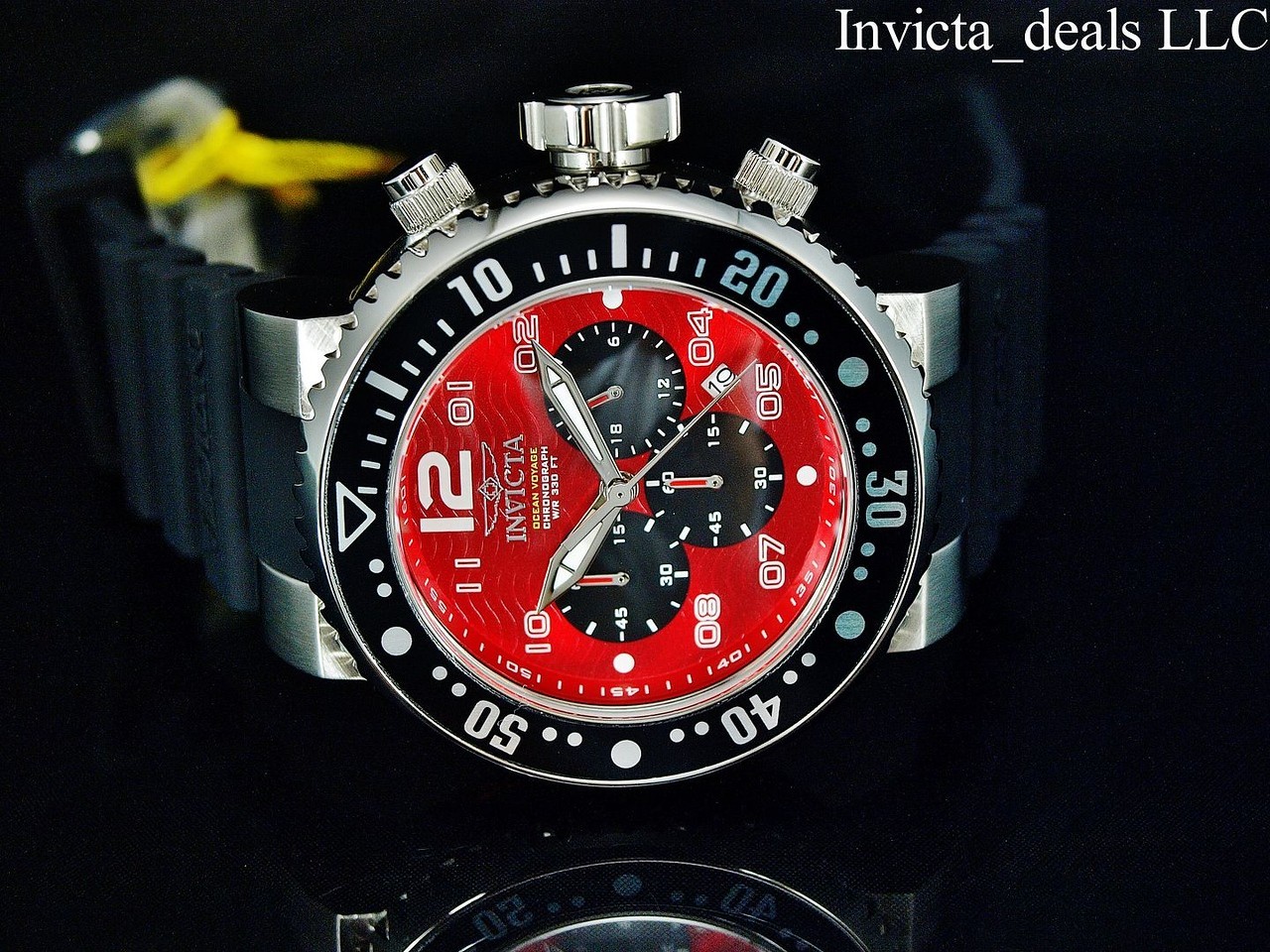 NEW Invicta Men’s 52mm Pro Diver OCEAN VOYAGE Chronograph RED DIAL 300m SS Watch