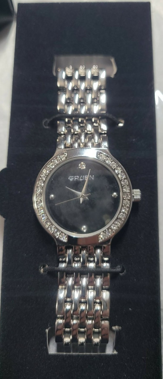 Gruen Women’s Designer Silver & Black Watch Brand New