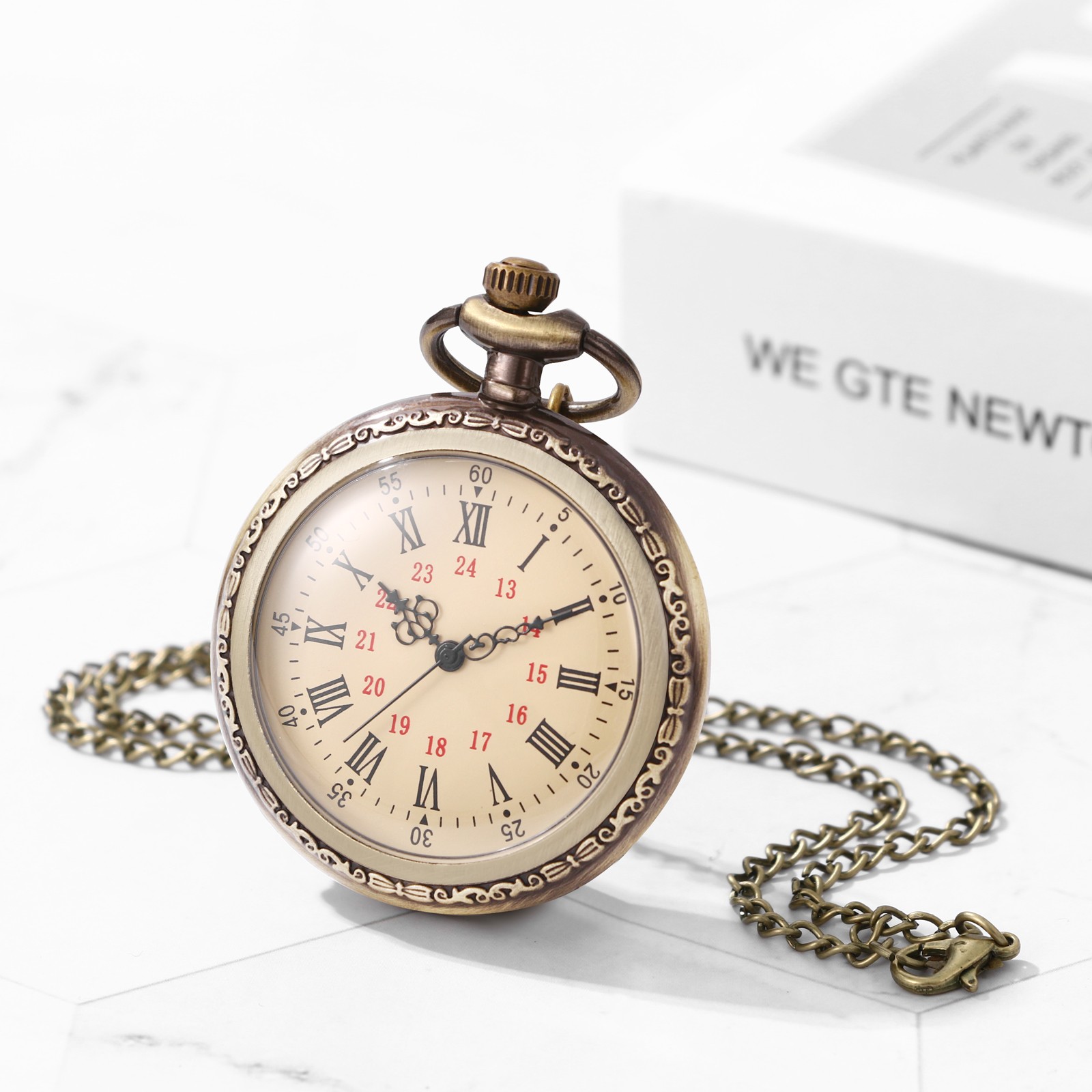 Men Women Bronze Tone Open Face Quartz Pocket Watch Steampunk Analog Necklace