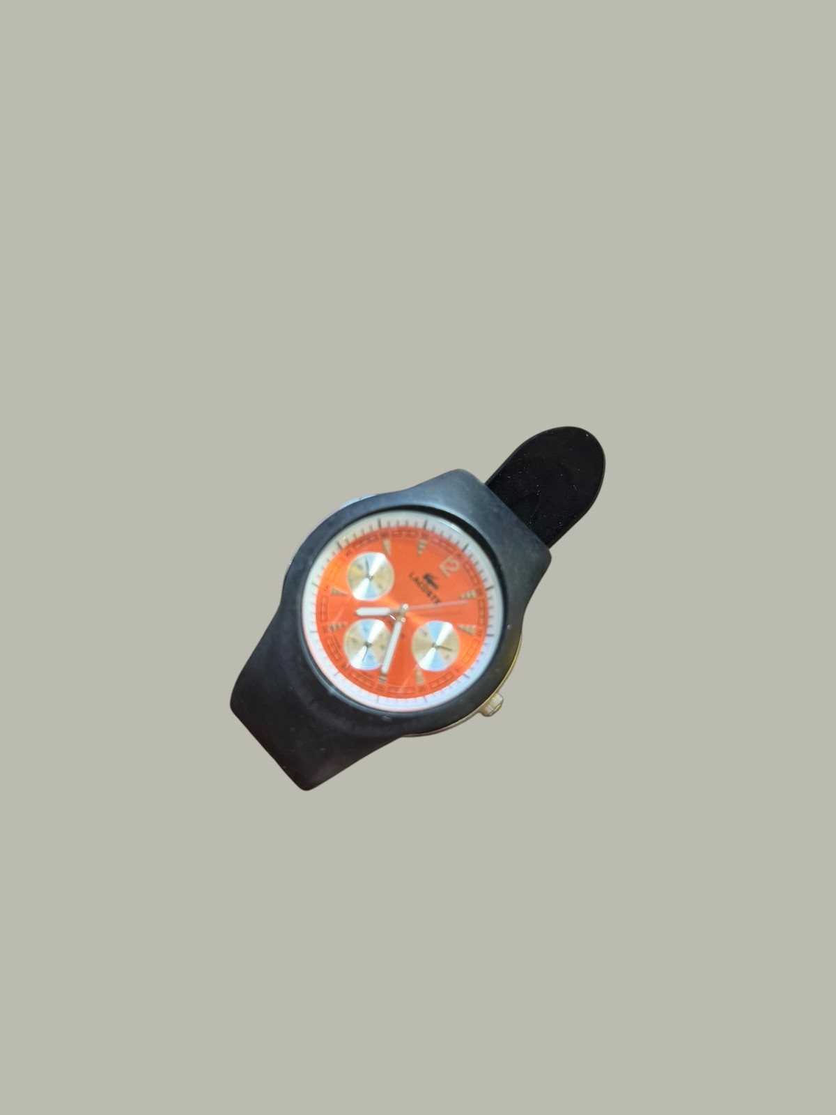 Lacoste Men’s Chronograph Orange Dial Black Silicone Quartz Wristwatch