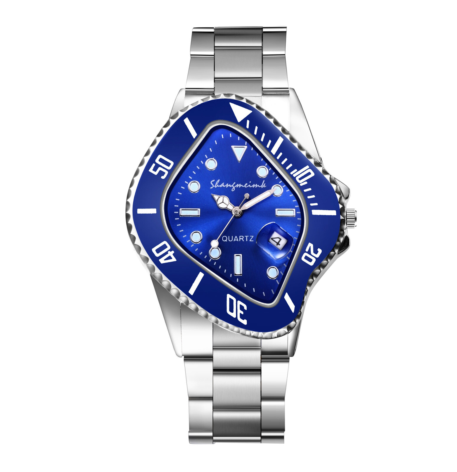 Men’s Calendar Special Shaped Dial Stainless Steel Band Quartz Wrist Watch Gift