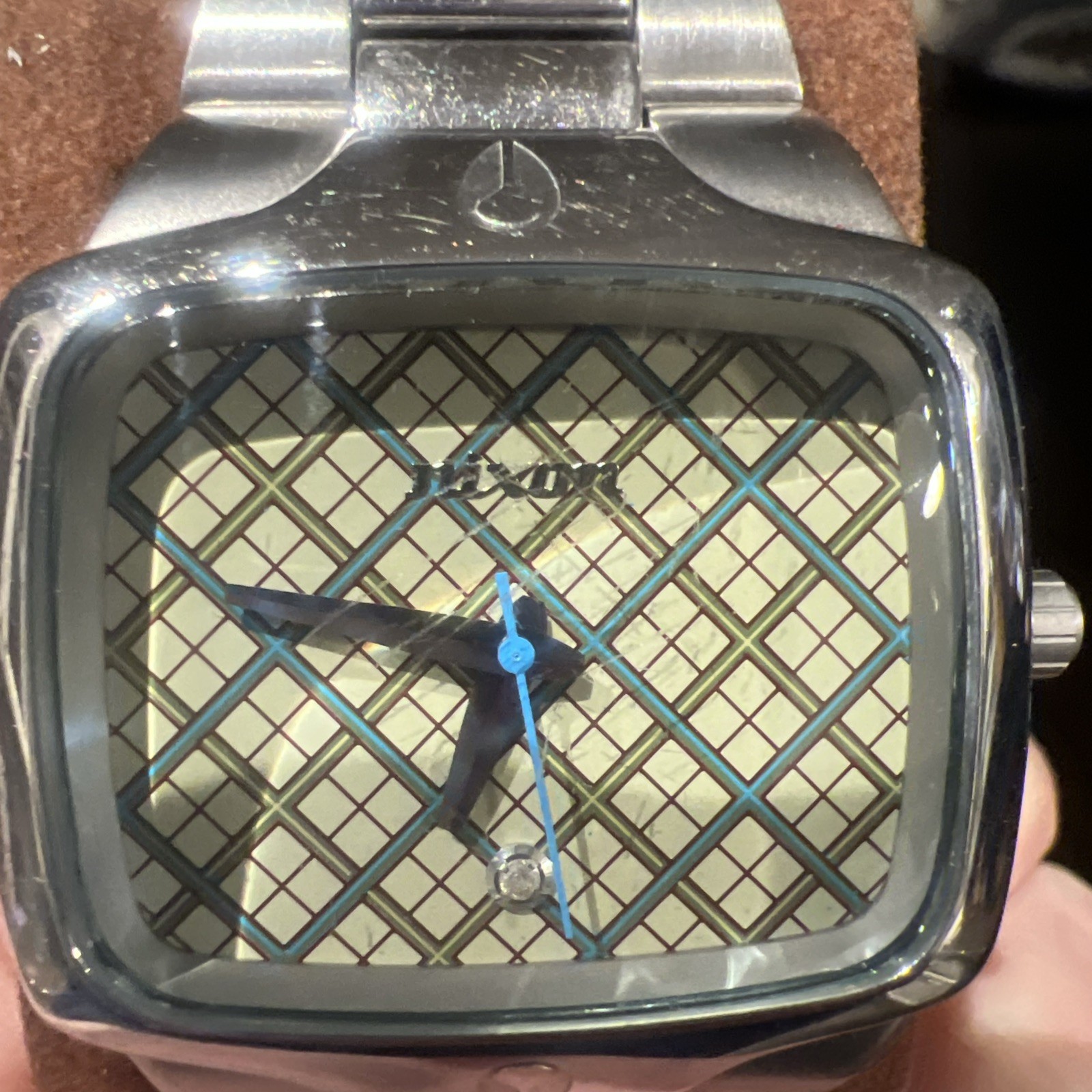 Nixon The Player “Yes It’s Real” Brown Plaid Argyle Men’s Analog Watch RUNNING