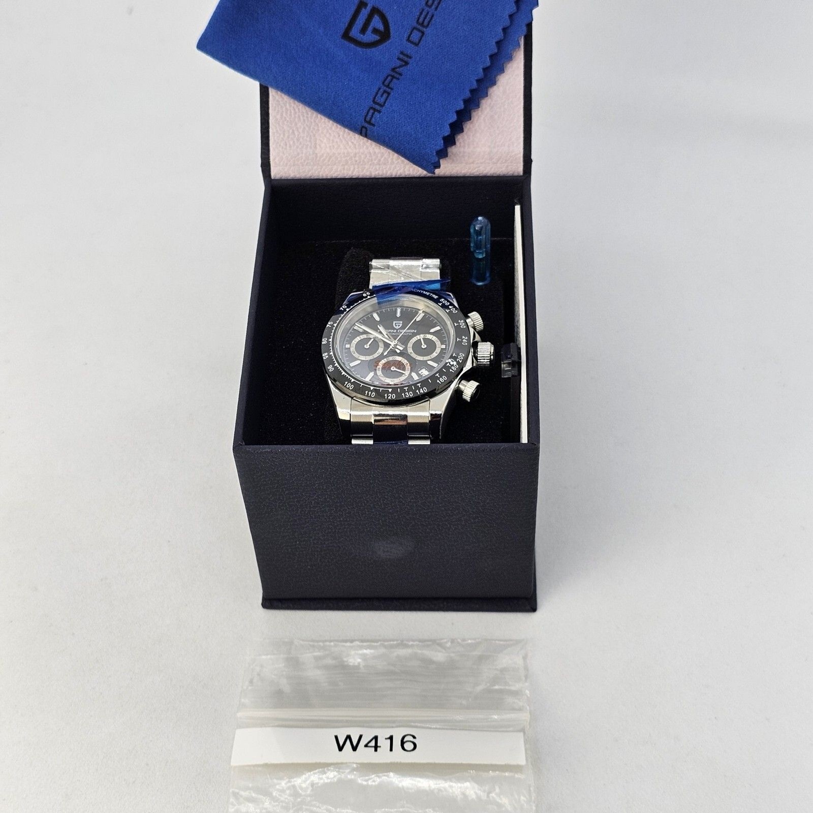 Pagani Design Men’s Watch 40MM Black Dial Black Bezel Gray Bracelet Band Date