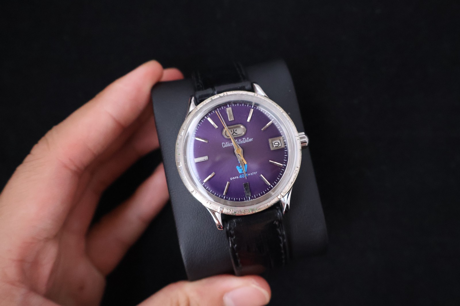 Serviced Rare Vintage 1965 Citizen Auto Dater Purple Dial 19 Jewels