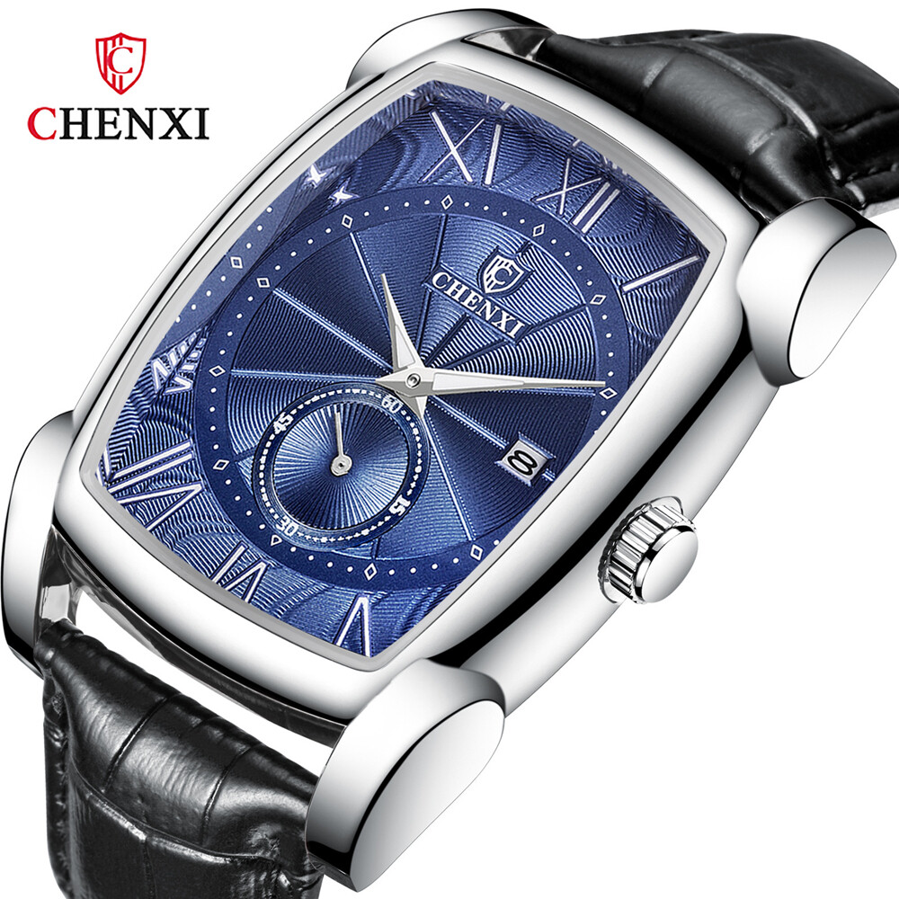 CHENXI Men’s Quartz Business Watches Leather Strap Rectangle Calendar Wristwach