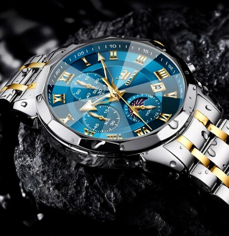 OLEVS Waterproof Watch Men’s Quartz Luminous Luxury Steel Stainless Men Strap