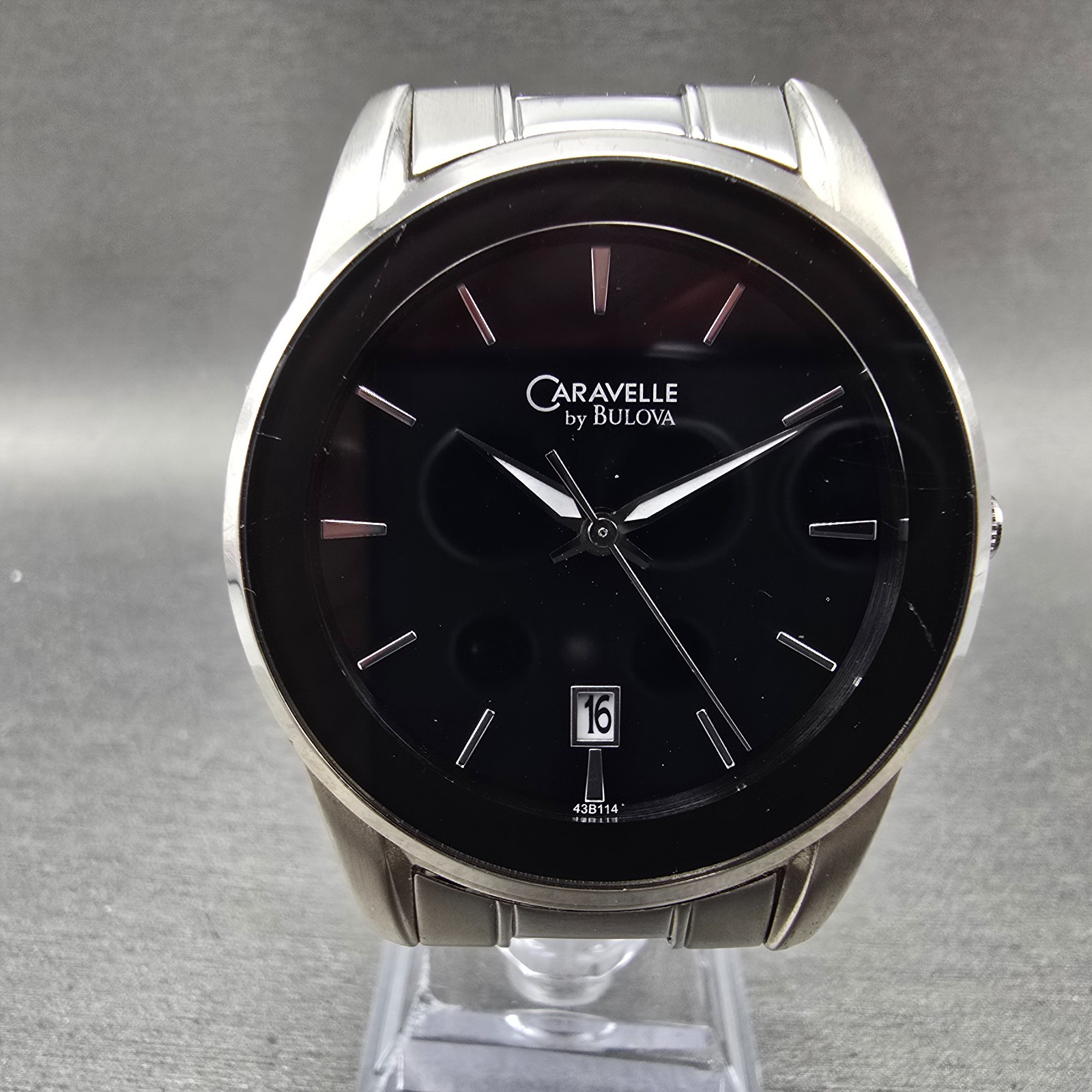 Bulova Caravelle Watch Men 40mm Black Dial Silver Tone Date 43B114 New Battery