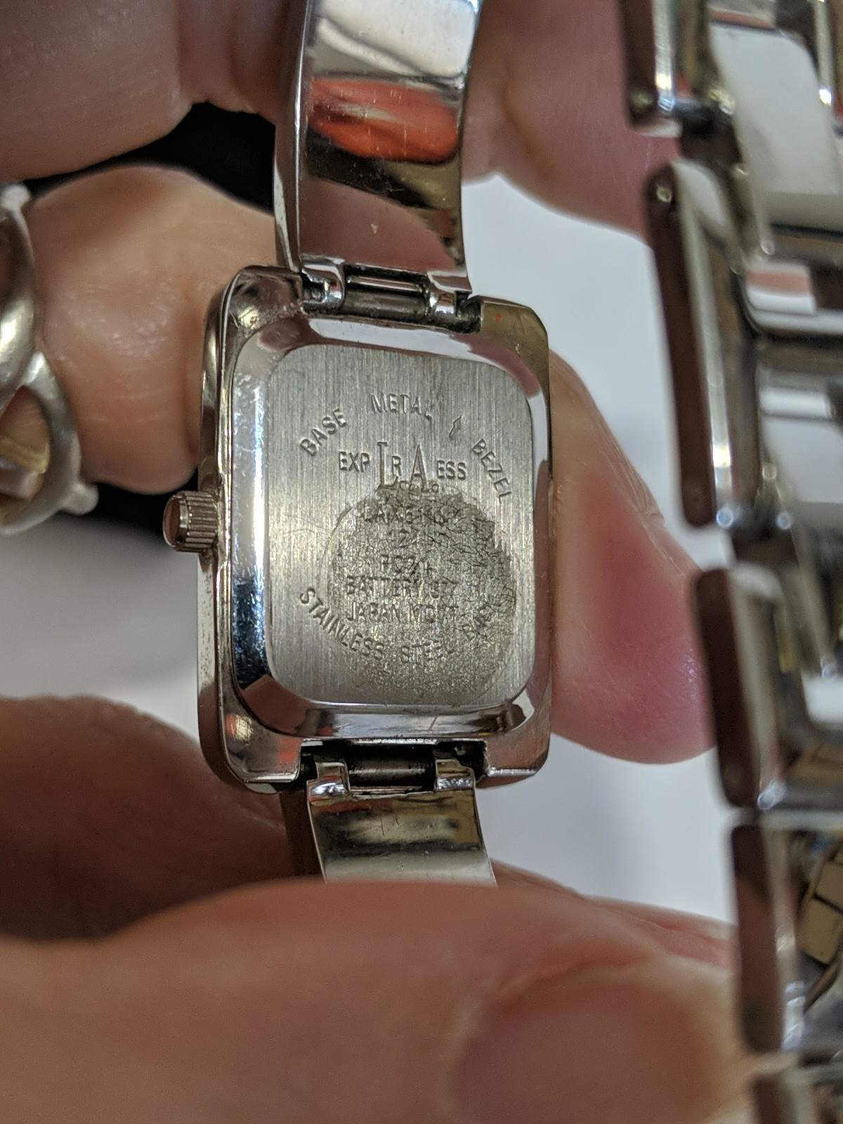 L.A. Express Ladies Watch NWOT Square Face Silver Tone Tan Brown Accents Unworn