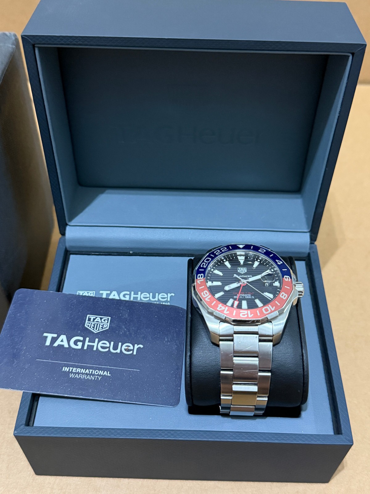 MUST SEE Tag Heuer 43mm WAY201F-0 Aquaracer GMT Pepsi Automatic Wristwatch Steel