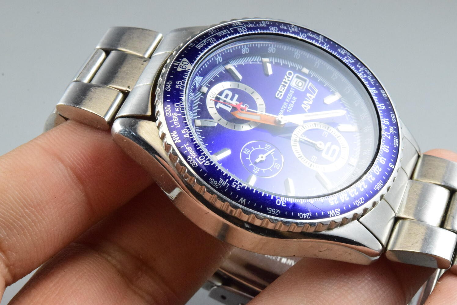 Vintage watch Seiko Chronograph 7T92-0CF0 Blue Men Quartz Round 43mm