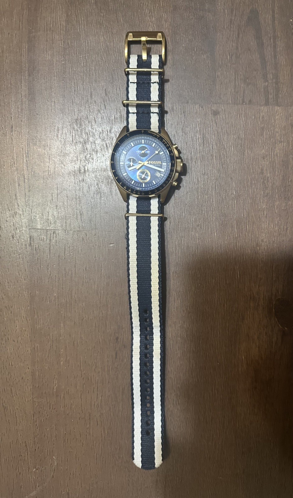 Fossil CH2614 Chronograph Men’s Watch Blue And Gold Case With NATO Strap Working