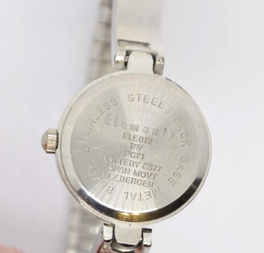 Vtg Elements Women’s Watch Silver Tone Cats Eye Heart Stretch Band Fresh Battery
